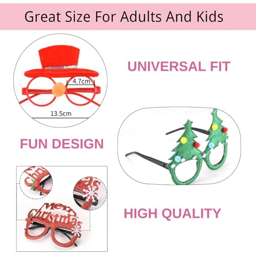 SEVEN STYLE 16 PCS Holiday Glasses,Cute Christmas Glasses Frames,Great Fun and Festive for for Christmas Party Favors Holiday Favors Christmas photos booth