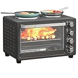 HOMCOM 28L Mini Oven with 2 Hot Plates, Countertop Toaster Oven, Grill, Roast,...