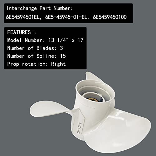 13 1/4X17-K Boat Motor Aluminum Propeller - Replaces 6E5-45945-01-El - Compatible With Yamaha Outboard Engines 60Hp 70Hp 75Hp 80Hp 85Hp 90Hp 115Hp 130Hp - 15 Tooth-Rh - Aluminum Outboard Propeller #TOP5