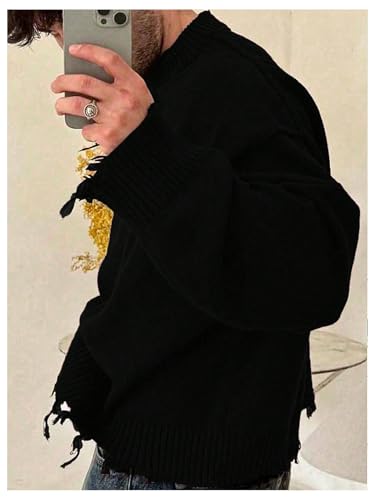 Men's Grunge Y2k Ripped Sweaters Crew Neck Long Sleeve Knit Baggy Pullover Tops Casual Jumper Knitwear2