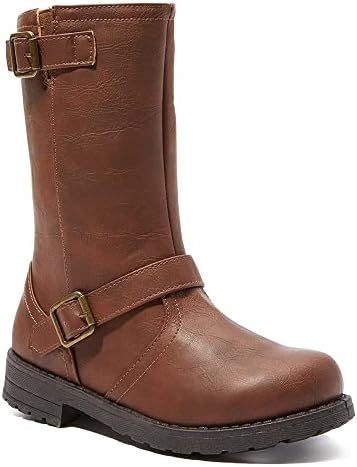 FabKids Fashion Riding Boot Easy On Off Side Zipper Boots (Toddler Little Kid Big Kid), Brown, Size T6