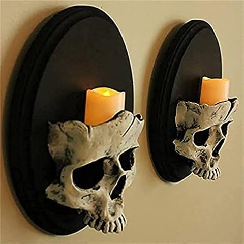 LDKJ Skull Wall Candle Holder ,Wall Mount Halloween Skeleton Candlestick Skull Candle Holder Horror Scene Props Crafts for Haunted House Decor Cover