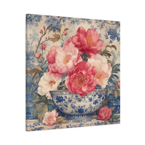 Tableau pivoines roses pour habiller un mur vide de salon avec une toile carrée 80x80