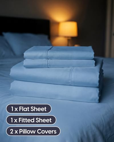Image of Sleepy Town Queen Size Bed Sheets - 4 Piece - Queen Sheet Set - Extra Soft, Comfy & Cooling - Easy Care - Shrinkage, Wrinkle & Fade Resistant - Brushed Microfiber - Deep Pocket Bed Sheets (Denim Blue)