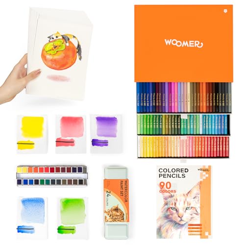 Lápices de colores de 90 tonos con acuarelas de 24 colores para máxima versatilidad
