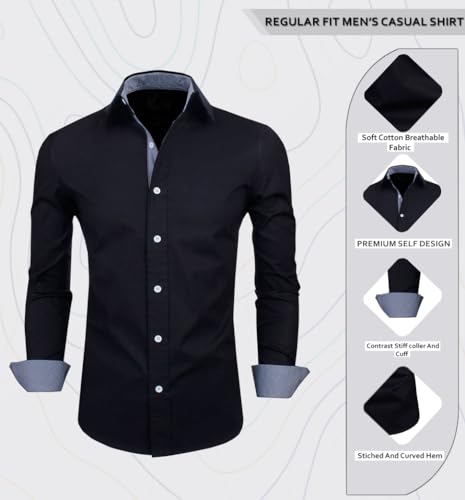 Image of Zombom Men's Solid Cotton Blend Regular Fit Full Sleeve Collared Neck Casual Shirt for Men