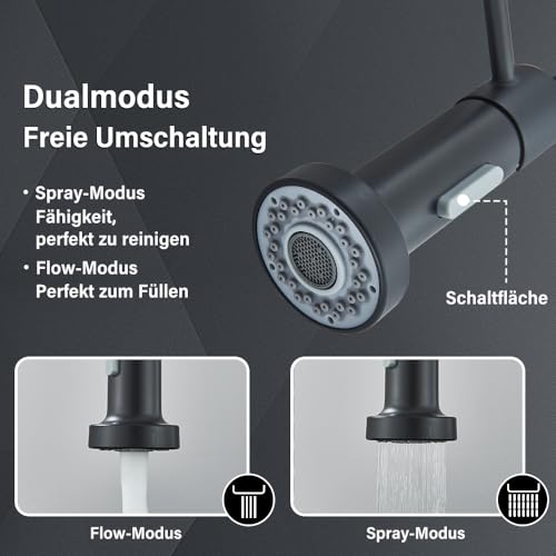 Robinetterie d’évier basse pression au design noir mat pivotant 360°