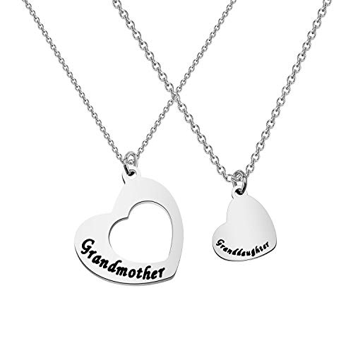 FOTAP Grandmother and Granddaughter Heart Shaped Necklace Set Mothers Day Gift for Grandma Nana (grandma set)