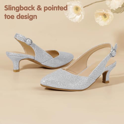 Image of PANDANINJIA Girls Dress Shoes Kitten Heels Sandals Closed Pointed Toe Slingback Flower Girl Little Big Kid Wedding Party School Pumps Shoes