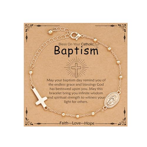 Catholic Virgin Mary Cross Bracelet Gifts for Girls Teens Women, Rosary Beads Charm Link Chain Bracelet Christmas Christian Religious Jewelry Gifts