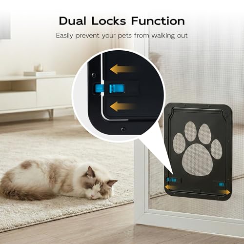 PetPrime Cat Door for Screen Door with Flap Opening 8×10 inches,Lockable Auto-Close Magnetic Pet Door for Cats & Small Dogs,Suitable for Sliding Screen Door,Easy Install,Small - Image 3