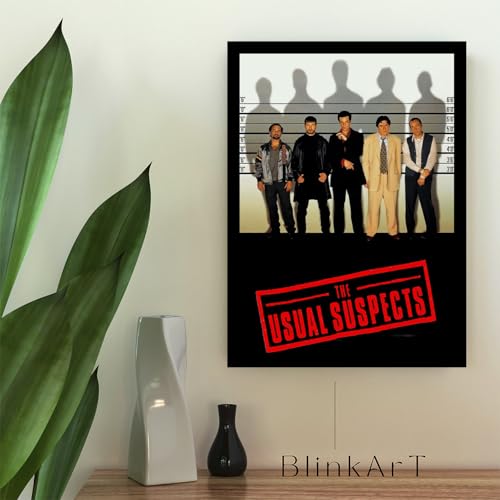 Image of BLINKART The Usual Suspects (1995) Movie Poster Frame 12x18 Inch | Premium 300 GSM Paper Wall Print | Mid Century Vintage Film Artwork for Home, Bedroom, Living Room, Office | Framed Photo Decor