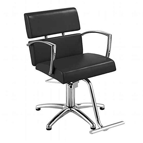 Standish Salon Goods - Charlotte Stylist Chair, Salon Chair in Black with 5-Star Base & T-Shaped Footrest - Chrome Armrest Beauty Salon Barber Chair Equipment