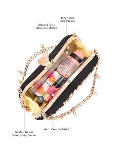 Image of TOOBA Handicraft Women's Beautiful Bling Box Clutch Bag | Evening Bag, Bridal Purse & Party Handbag | Wedding & Special Occasion Clutch (Flower Leaf)
