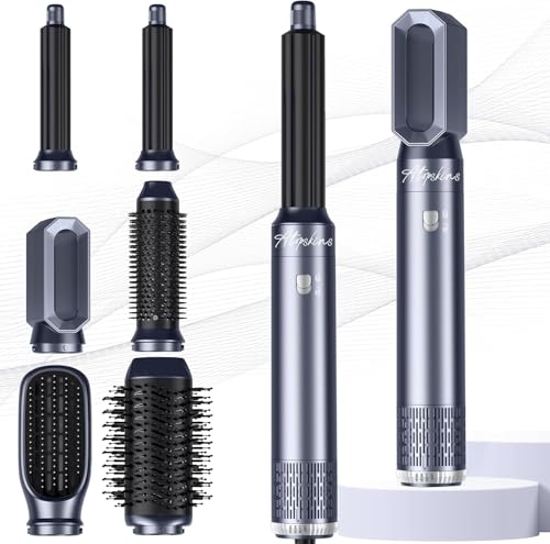 Image of Atopskins 6 in 1 Hair Dryer Brush Set, 1000W Hot Air Styler with 2 Auto-Wrap Curlers, Negative Ion Blowout Brush for Drying, Straightening & Volumizing, Anti-Frizz Multi Styler, Blue