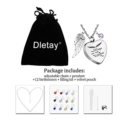 image for Dletay Heart Urn Necklace for Ashes with 12 Birthstones Cremation Jewe