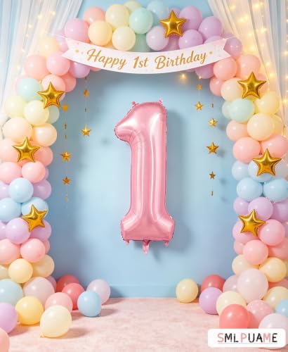 Image of 40 Inch Pink Number 5 Balloon, 5th Birthday Decoration Boys Girls