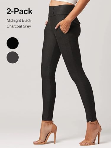 Conceited 2-Pack Stretch Slacks for Women - Wear to Work - Slim Leg Dress Pants with Pockets - Black, Charcoal - (Small)3