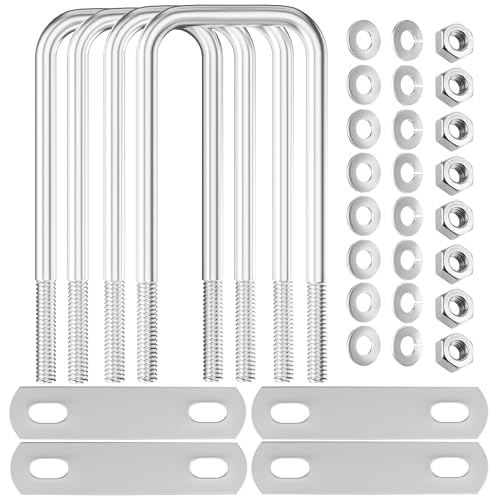 Image of 4Packs Square U-Bolt, Stainless Steel Square Bend U Bolts M10 3-3 /8 inch*7-3 /4 inch (W*L) with Nuts and Frame Plate for Vehicle Boat Trailer Beam Tube, Fence Post Reinforcement, Outdoor Agricultural