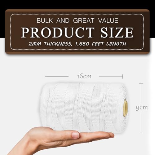 Image of SMART&CASUAL 1,650 Feet 2mm Cotton Butcher Twine String Soft Food Safe for Cooking Craft Baker Kitchen Meat Turkey Sausage Roasting Gift Wrapping Gardening Crocheting Knitting