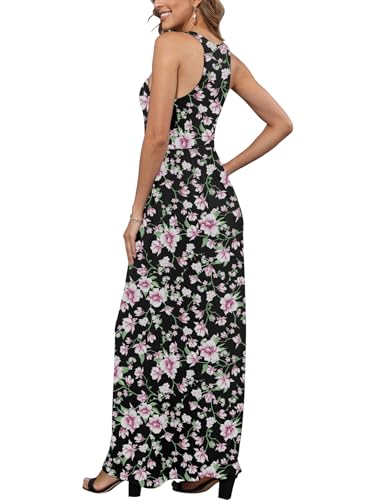 Image of EUOVMY Women's Sleeveless Dress Casual Plain Loose Summer Long Maxi Dresses with Pockets