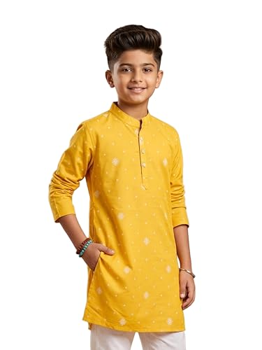 Image of KiddoPanti Boys 100% Cotton Ethnic Motif Printed Short Length Kurta