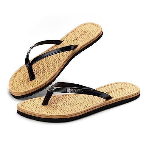 Ampeo Flip Flops For Women Comfortable Lightweight Beach Quick-Dry Thong Flat Sandals,Black,Size 9 thumb #4