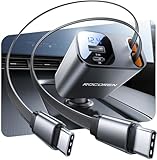Retractable Car Charger for iPhone 16,Rocoren 4 in 1 USB C Car Charger Fast Charging with Dual 2.62Ft Type-C Cable,69W Car Phone Charger,Road Trip Essentials,Car Accessories for 17 iPhone,iPad,Android