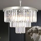 MEELIGHTING Crystal Nickel Modern Chandeliers Lights Vintage Pendant Ceiling Light Traditional Chandelier Lighting Fixture 3-Tier for Dining Room Living Room Kitchen Island Bedroom Entryway