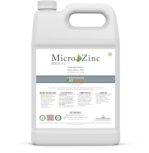MicroZinc EDTA-Free Zinc Sulfate Fertilizer, 6% Zn, Organic Crop Nutrient, 2.5 Gallons