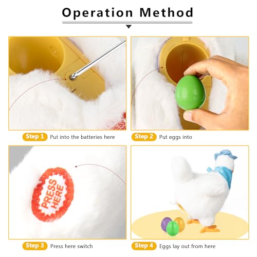 Image of Plush Electric Stuffed Laying Egg Chicken Toy Doll with Sound Music Easter for Boys Girls