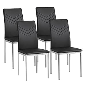 Albatros Verona Lot de 4 chaises, Noir, Pieds Chrome, SGS Tested