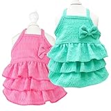 Anelekor 2 Pack Summer Dog Dresses with Bow Girl Puppy Clothes for Small Dog Spring Cat Outfit Sleeveless Pet Tiered Layered Cake Dress for Kitten Chihuahua Pomeranian Yorkie (Pink Blue, Medium)