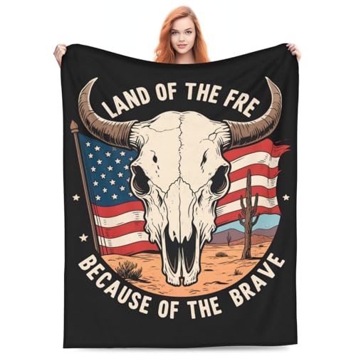 Patriotic Bull Skull Flannel Throw Blanket, Soft, Warm and Cozy for Couch, Bed, Office, and Travel, Versatile All-Season Gift 60"X50"