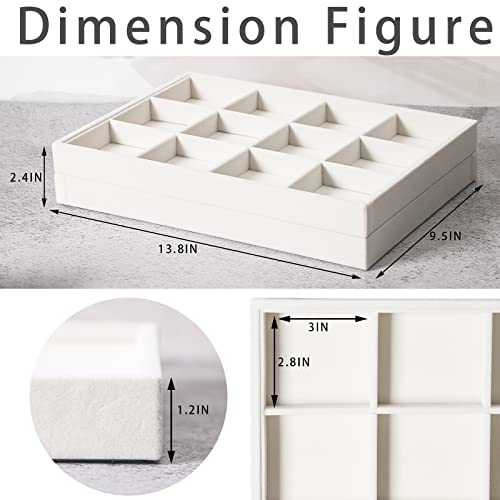 Image of Coward 2PC Stackable 12 Grids Jewelry Organizer Tray Bracelet Display Stand for Selling Velvet Necklace Holder Earring Box Storage (12grid+12grid)
