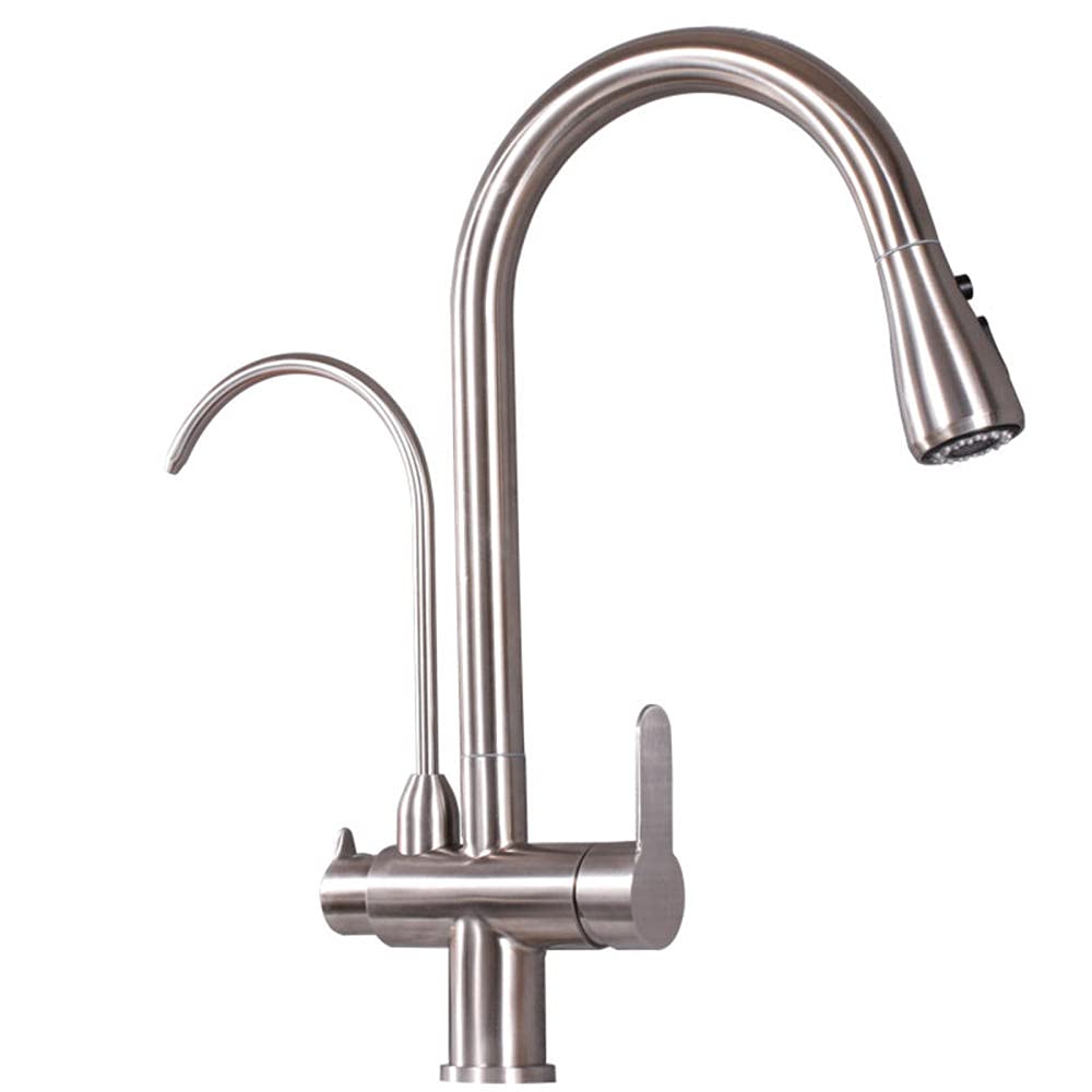 Robinet de cuisine 3 voies eau pure et douchette télescopique pour évier
