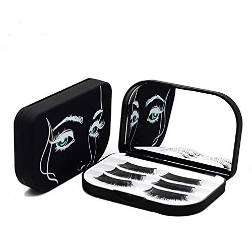 YiQiYi Cosmetic Case Empty Eyelashes Storage Case with Makeup Mirror Holder Box Fake Eyelash Packing Travel Storage Case Eyelashes Bag(Black)