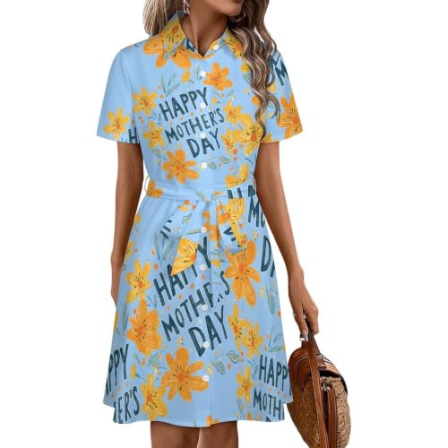 Robe chemise midi d'été pour femme avec manches courtes et boutons frontaux