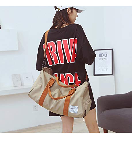 MOLLYGAN Travel Duffel Bag Large Capacity Yoga Gym Bag Durable Duffle Sports Bag with Shoes Compartment Tote Bag for Men and Women Kahki