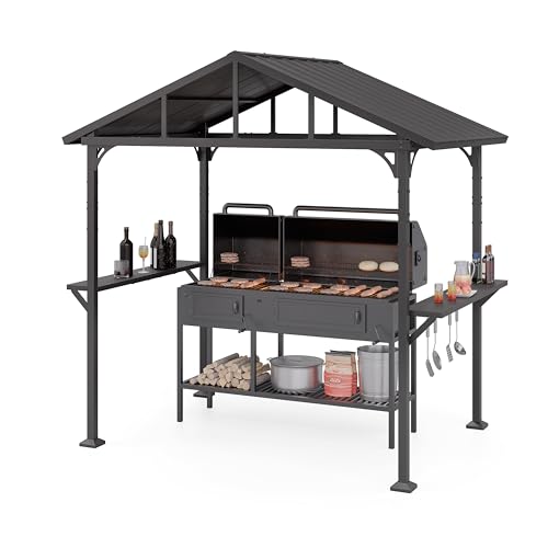 Kurapika 8' x 5' Hardtop BBQ Outdoor Gazebo,Waterproof Sloping Roof, Bar with Tool Hooks, Smoke-Venting Iron Canopy for Patio, Yard,Garden,Familie Party