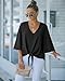 luvamia Women's Casual V Neck Tops 3/4 Sleeve Tie Knot Blouses Womens Holiday Dressy Casual Tops for Women Casual Elegant Button Down Shirt Black Size Large Fits Size 12-14
