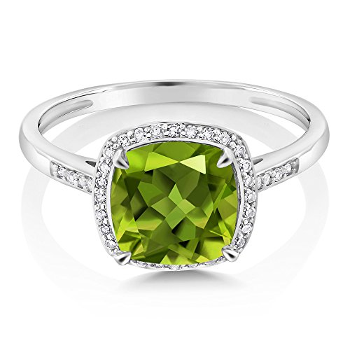 Gem Stone King 2-3 Cttw 10K White Gold 8MM Cushion Cut Gemstone Birthstone and White Diamonds Halo Engagement Ring For Women | Wedding Anniversary Promise Ring | Available In Size 5, 6, 7, 8, 93