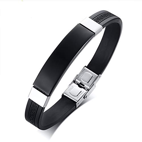 Lifashion Lf Customized Id Bracelets Stainless Steel Silicone Nameplates Custom His Her Cuff Bracelet Bangle Personalized Wristband For Men Women For Promise,Valentine,Birthday Gift,Free Engraving #TOP24