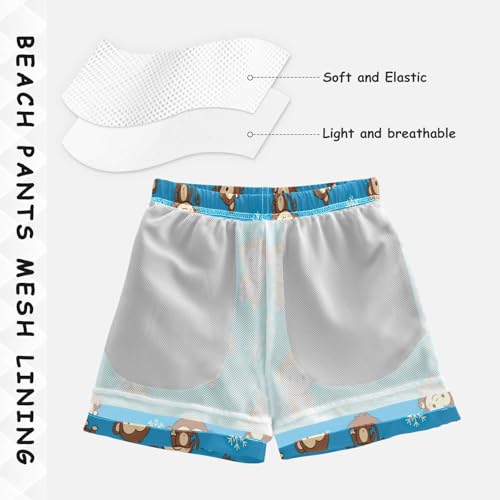 Kids Swim Trunks for Boys, Anti Chafe Swim Trunks Boys 2 T, Cute Cartoon Monkeys Snowflakes Blue4