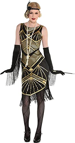 Amscan Roaring 20'S Flapper Dress Costume - Black And Gold, Adult Small 2-4, 1 Pc #TOP1