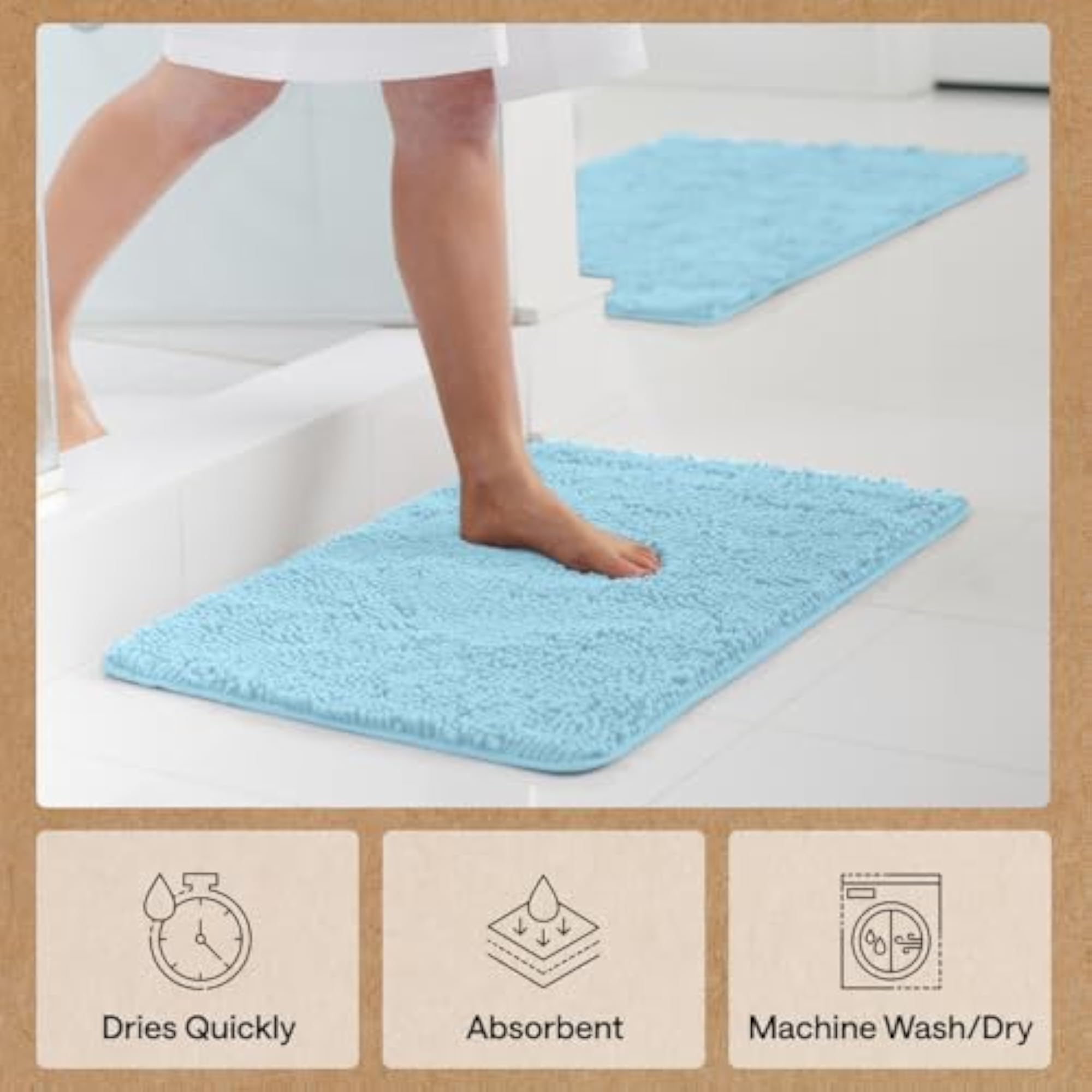 Soft Chenille Bath Rug Mat 30x20, Quick Dry