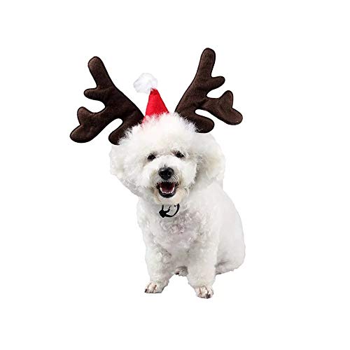 Stock Show Pet Xmas Costume Dog Reindeer Antlers Headband Pet Deer Horn Hat Costume Dog Puppy Cat Xmas Santa Red Hat Pet Christmas Festival Party Costume Apparel Accessory Photo Props - Thumbnail 3
