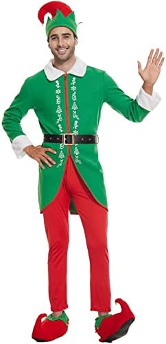 KDFJIEelf Christmas costumes for adults,elf costume men,elf costume for women,buddy the elf costume adult (Men's, 2XL)
