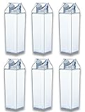 WAWW 6 Pack Plastic Milk Carton Water Bottle, 17 Oz Plastic Milk Boxes Clear Portable Drinking Cup Square Juice Bottles for Sports, Outdoor, Travel Camping and School Activities, 2.8 x 2.8 x 8.2 in