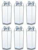 WAWW 6 Pack Plastic Milk Carton Water Bottle, 17 Oz Plastic Milk Boxes Clear Portable Drinking Cup Square Juice Bottles for Sports, Outdoor, Travel Camping and School Activities, 2.8 x 2.8 x 8.2 in